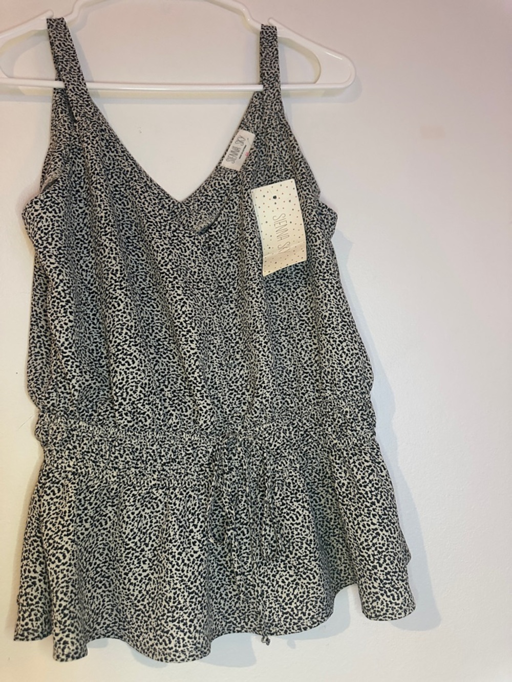 Sienna Sky Black and White V-Neck Ruffle Drawstring Tank